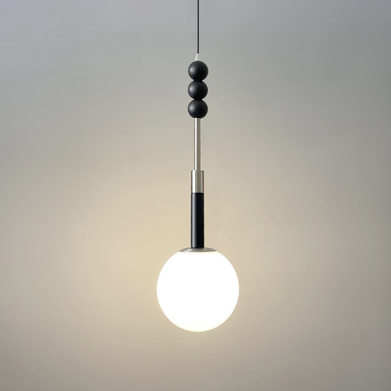 Suspension Contemporaine Rétro en Fer, Bois et Verre avec Abat-jour Sphérique à 1 Lumière pour Salon 