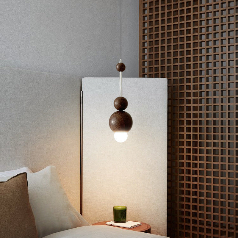 Suspension Contemporaine Rétro en Fer, Bois et Verre avec Abat-jour Sphérique à 1 Lumière pour Salon 