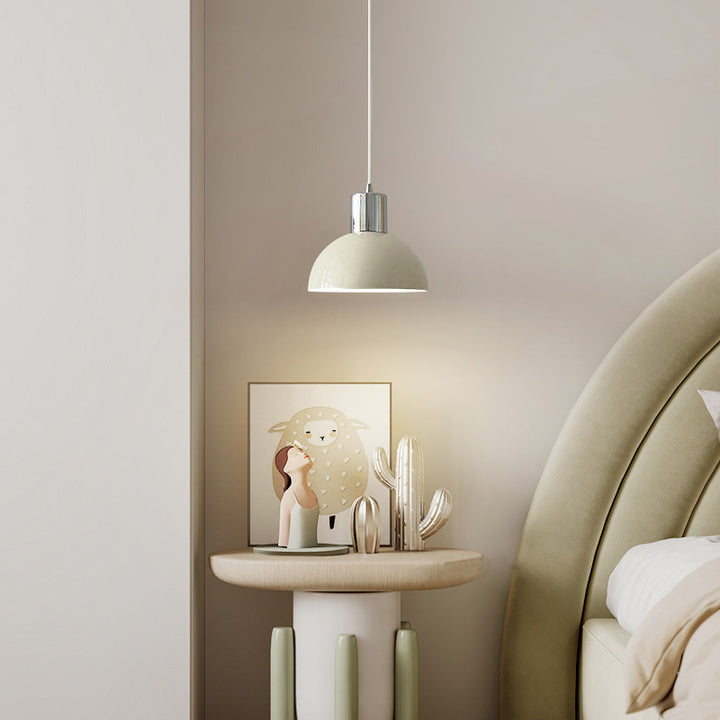 Contemporary Retro Iron Wood Glass Ball Dome 1-Light Pendant Light For Living Room