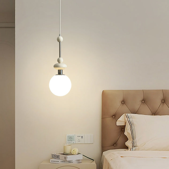 Contemporary Retro Iron Wood Glass Ball Dome 1-Light Pendant Light For Living Room