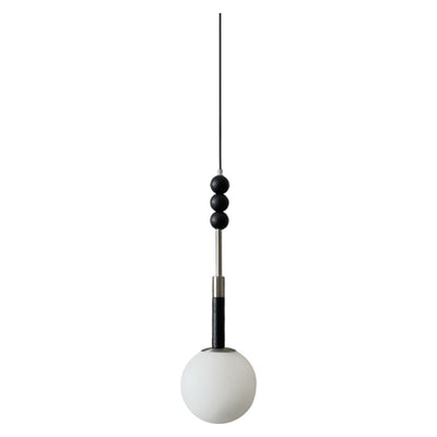 Suspension Contemporaine Rétro en Fer, Bois et Verre avec Abat-jour Sphérique à 1 Lumière pour Salon 