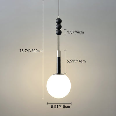 Suspension Contemporaine Rétro en Fer, Bois et Verre avec Abat-jour Sphérique à 1 Lumière pour Salon 