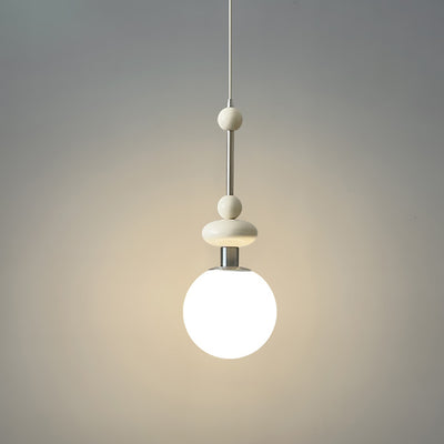 Suspension Contemporaine Rétro en Fer, Bois et Verre avec Abat-jour Sphérique à 1 Lumière pour Salon 
