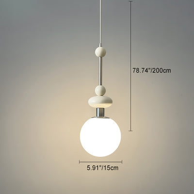 Suspension Contemporaine Rétro en Fer, Bois et Verre avec Abat-jour Sphérique à 1 Lumière pour Salon 