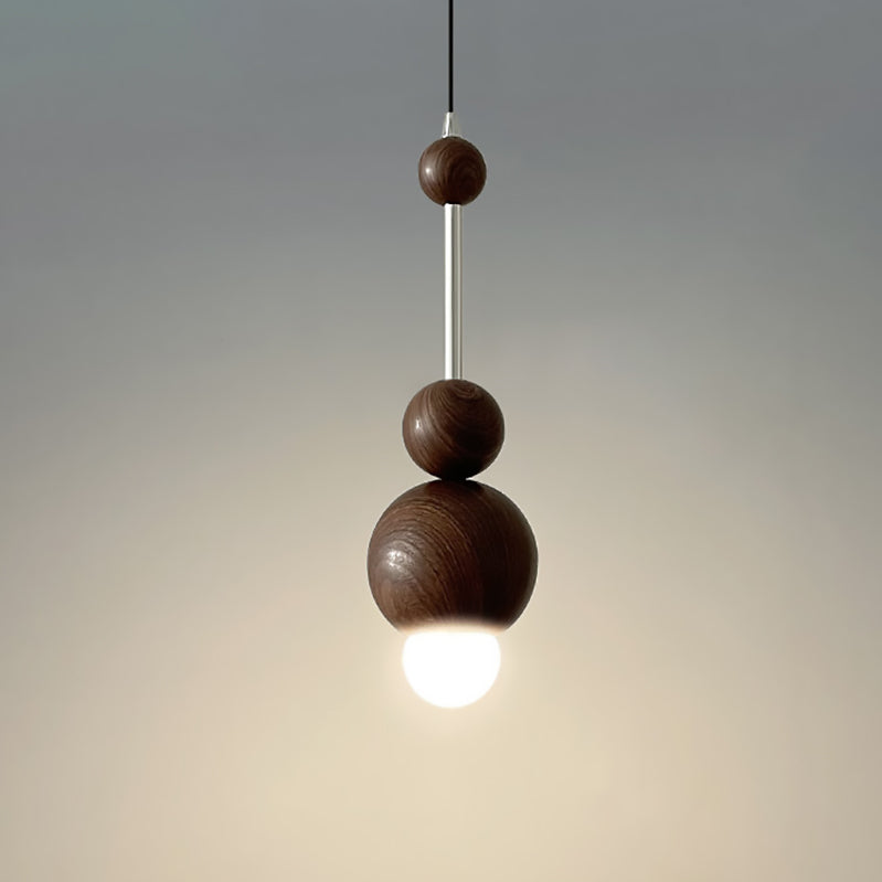 Suspension Contemporaine Rétro en Fer, Bois et Verre avec Abat-jour Sphérique à 1 Lumière pour Salon 