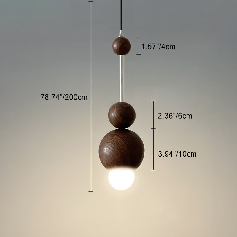 Suspension Contemporaine Rétro en Fer, Bois et Verre avec Abat-jour Sphérique à 1 Lumière pour Salon 