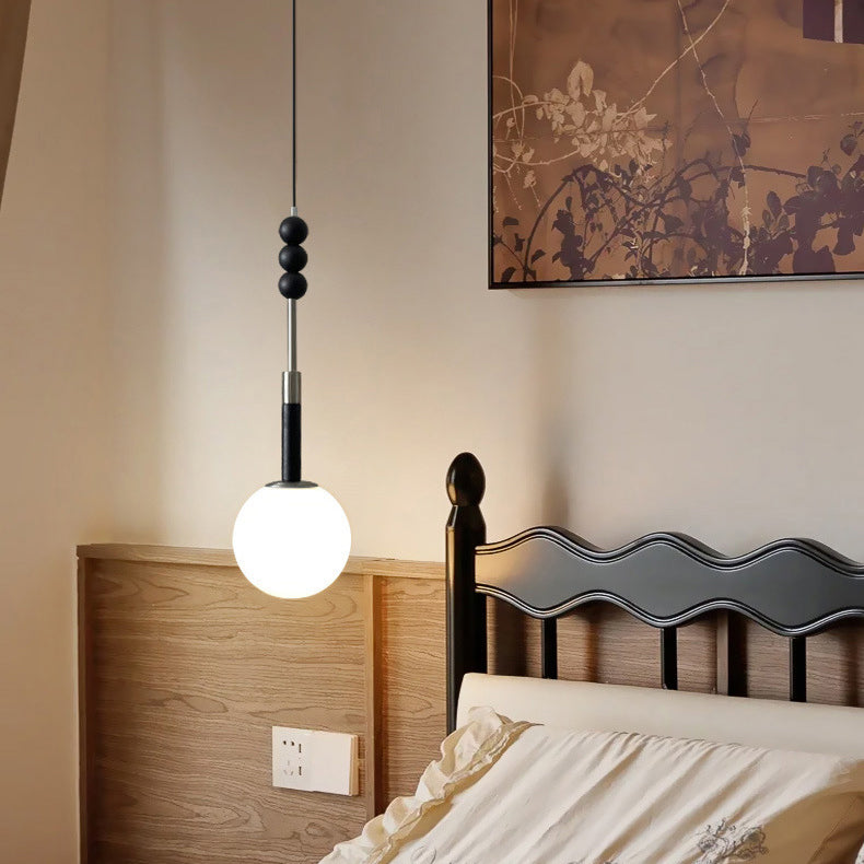Contemporary Retro Iron Wood Glass Ball Dome 1-Light Pendant Light For Living Room