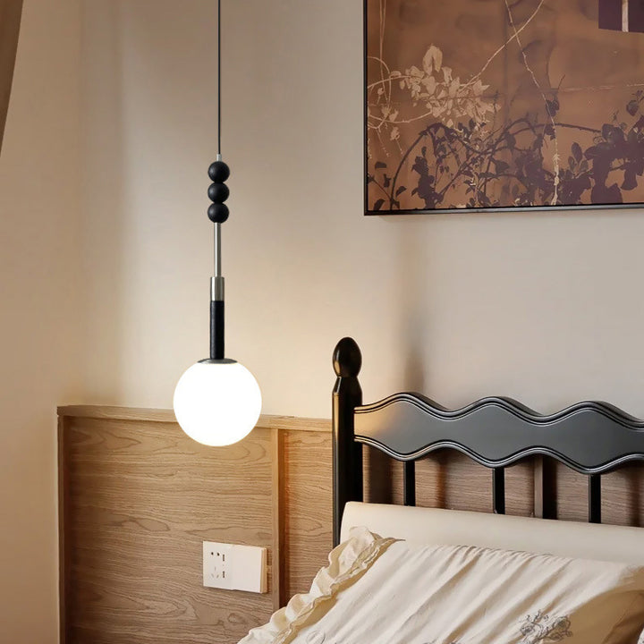 Contemporary Retro Iron Wood Glass Ball Dome 1-Light Pendant Light For Living Room
