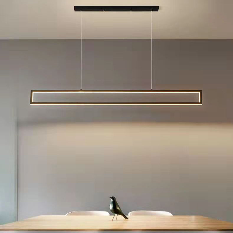 Moderne minimalistische lange rechteckige Eisen-Silikon-LED-Kronleuchter-Inselbeleuchtung für Esszimmer 