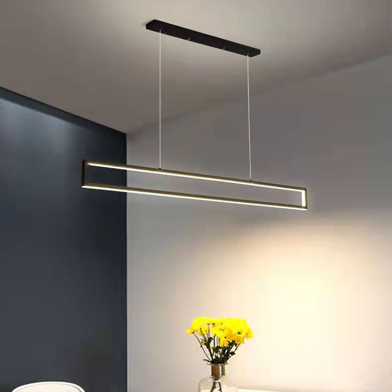 Moderne minimalistische lange rechteckige Eisen-Silikon-LED-Kronleuchter-Inselbeleuchtung für Esszimmer 