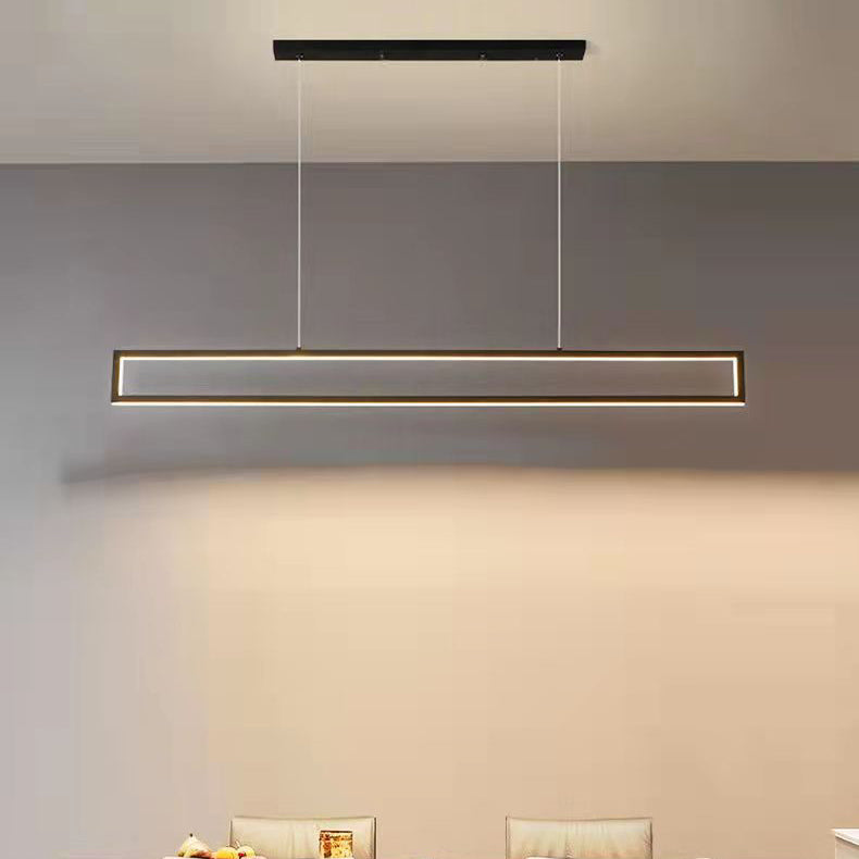 Moderne minimalistische lange rechteckige Eisen-Silikon-LED-Kronleuchter-Inselbeleuchtung für Esszimmer 
