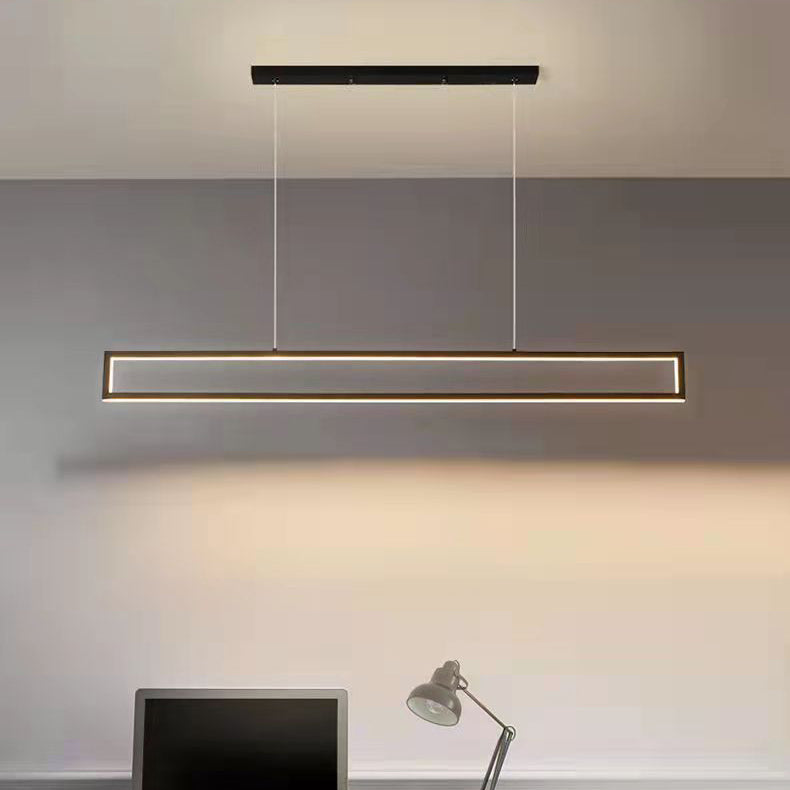 Moderne minimalistische lange rechteckige Eisen-Silikon-LED-Kronleuchter-Inselbeleuchtung für Esszimmer 