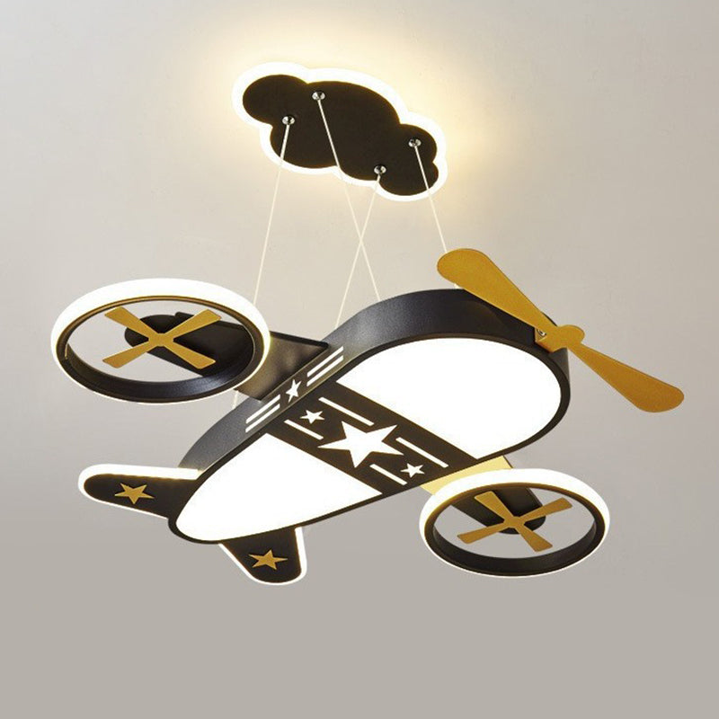 Contemporary Creative Kids Cartoon Airplane Iron Acrylic LED Chandelier For Bedroom