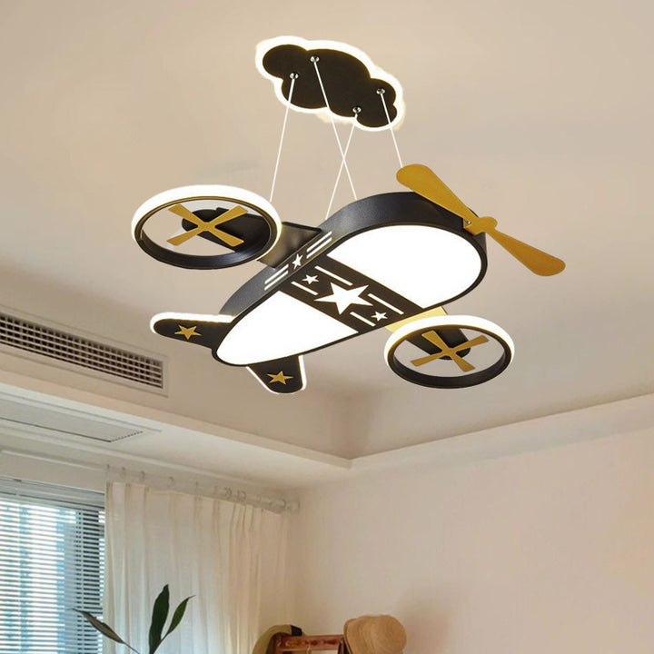 Lustre LED en acrylique fer avion dessin animé créatif contemporain pour chambre d'enfant 