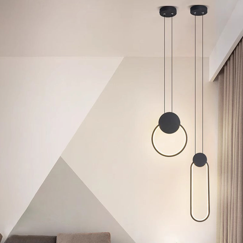 Modern Minimalist Round Square Oval Iron Shape Linear LED Pendant Light For Bedroom