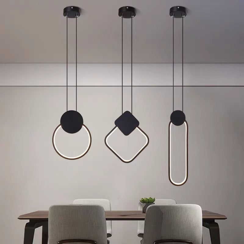 Modern Minimalist Round Square Oval Iron Shape Linear LED Pendant Light For Bedroom