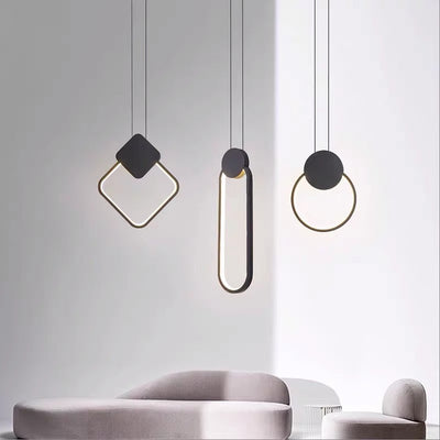 Modern Minimalist Round Square Oval Iron Shape Linear LED Pendant Light For Bedroom