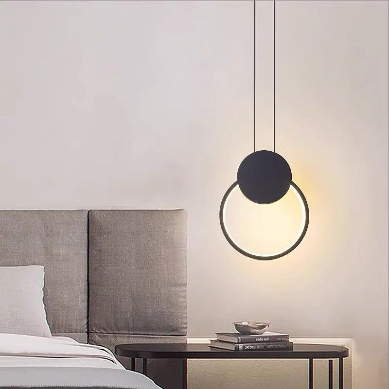 Modern Minimalist Round Square Oval Iron Shape Linear LED Pendant Light For Bedroom