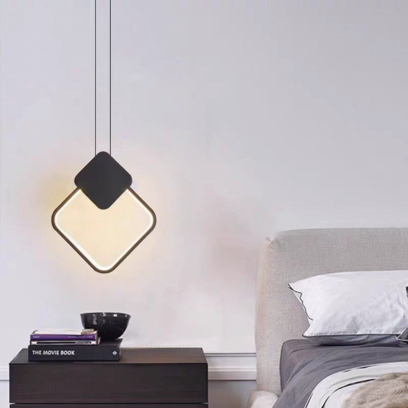 Modern Minimalist Round Square Oval Iron Shape Linear LED Pendant Light For Bedroom