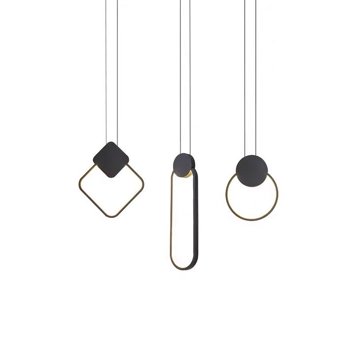 Modern Minimalist Round Square Oval Iron Shape Linear LED Pendant Light For Bedroom