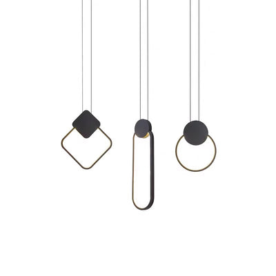 Modern Minimalist Round Square Oval Iron Shape Linear LED Pendant Light For Bedroom