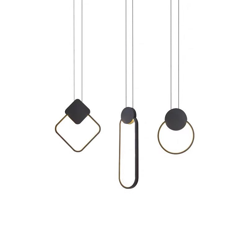 Modern Minimalist Round Square Oval Iron Shape Linear LED Pendant Light For Bedroom