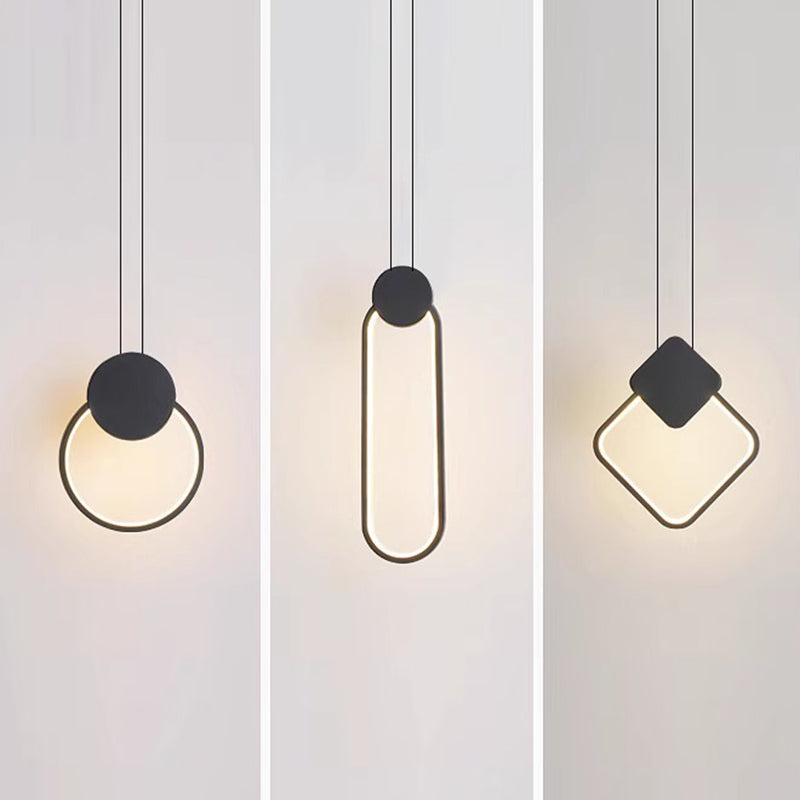 Modern Minimalist Round Square Oval Iron Shape Linear LED Pendant Light For Bedroom
