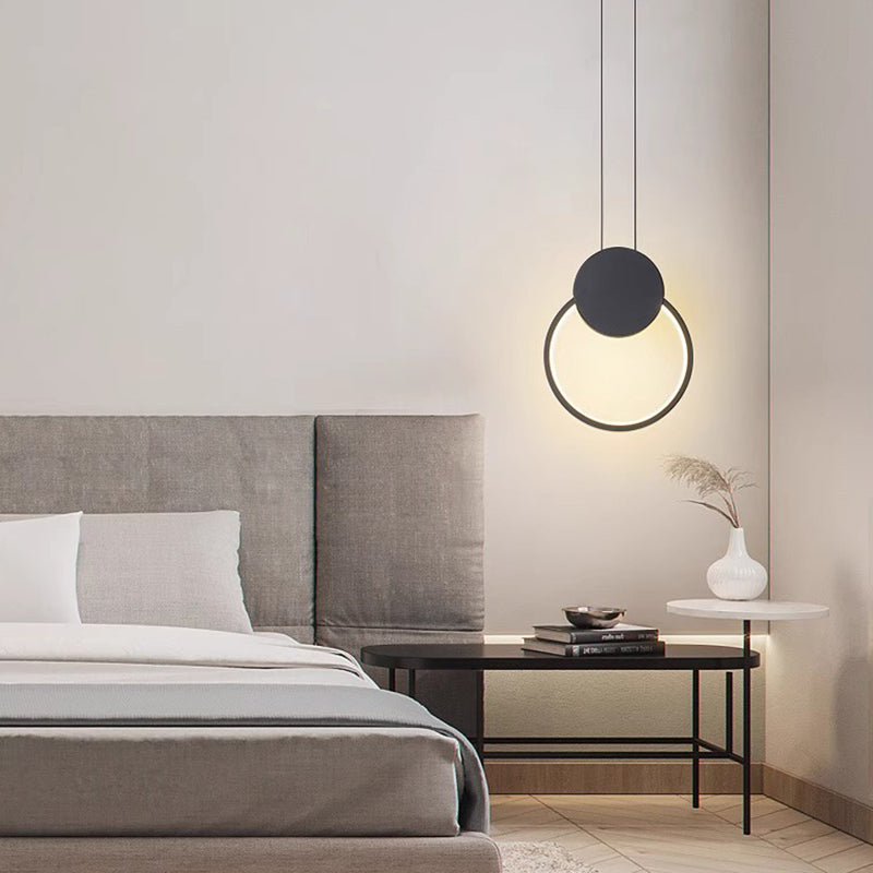 Modern Minimalist Round Square Oval Iron Shape Linear LED Pendant Light For Bedroom
