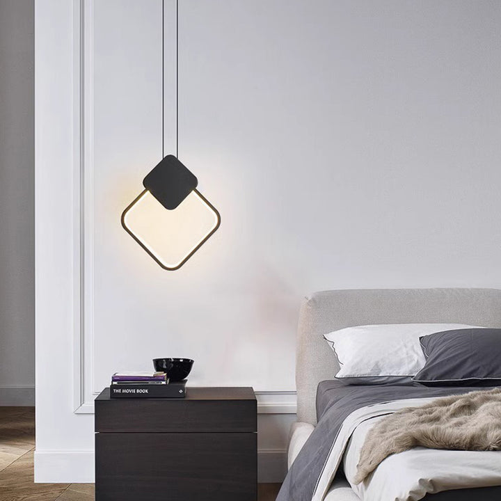 Lámpara colgante LED lineal de forma ovalada cuadrada redonda minimalista moderna de hierro para dormitorio 