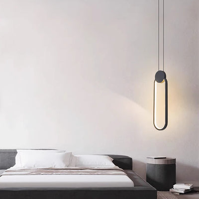 Modern Minimalist Round Square Oval Iron Shape Linear LED Pendant Light For Bedroom