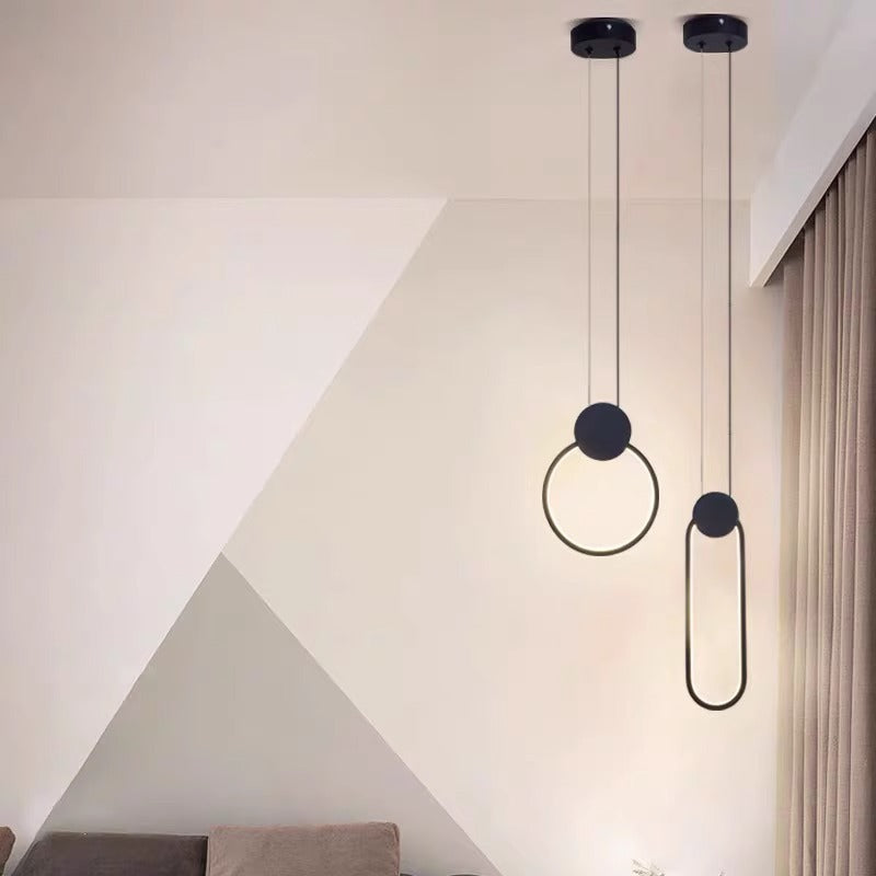 Modern Minimalist Round Square Oval Iron Shape Linear LED Pendant Light For Bedroom