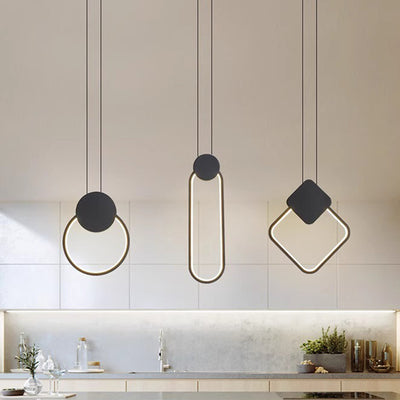 Modern Minimalist Round Square Oval Iron Shape Linear LED Pendant Light For Bedroom