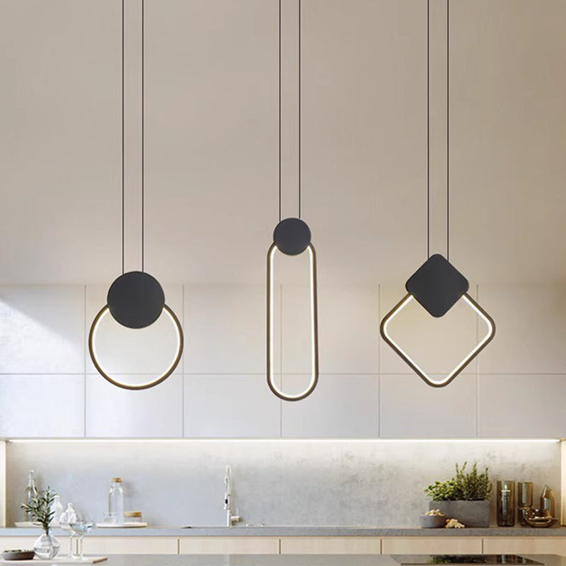 Modern Minimalist Round Square Oval Iron Shape Linear LED Pendant Light For Bedroom