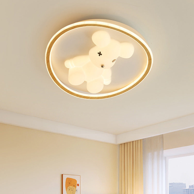Contemporary Creative Kids Cartoon Bear Round Square Polygon Shape Aluminum PE LED Semi-Flush Mount Ceiling Light For Living Room