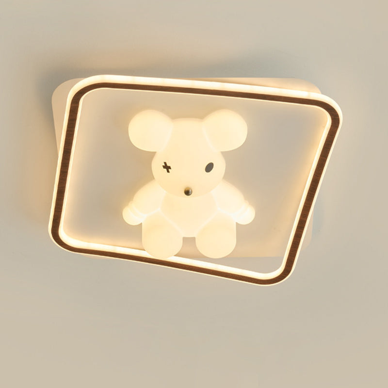 Contemporary Creative Kids Cartoon Bear Round Square Polygon Shape Aluminum PE LED Semi-Flush Mount Ceiling Light For Living Room