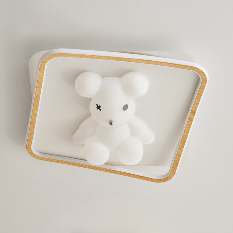 Contemporary Creative Kids Cartoon Bear Round Square Polygon Shape Aluminum PE LED Semi-Flush Mount Ceiling Light For Living Room