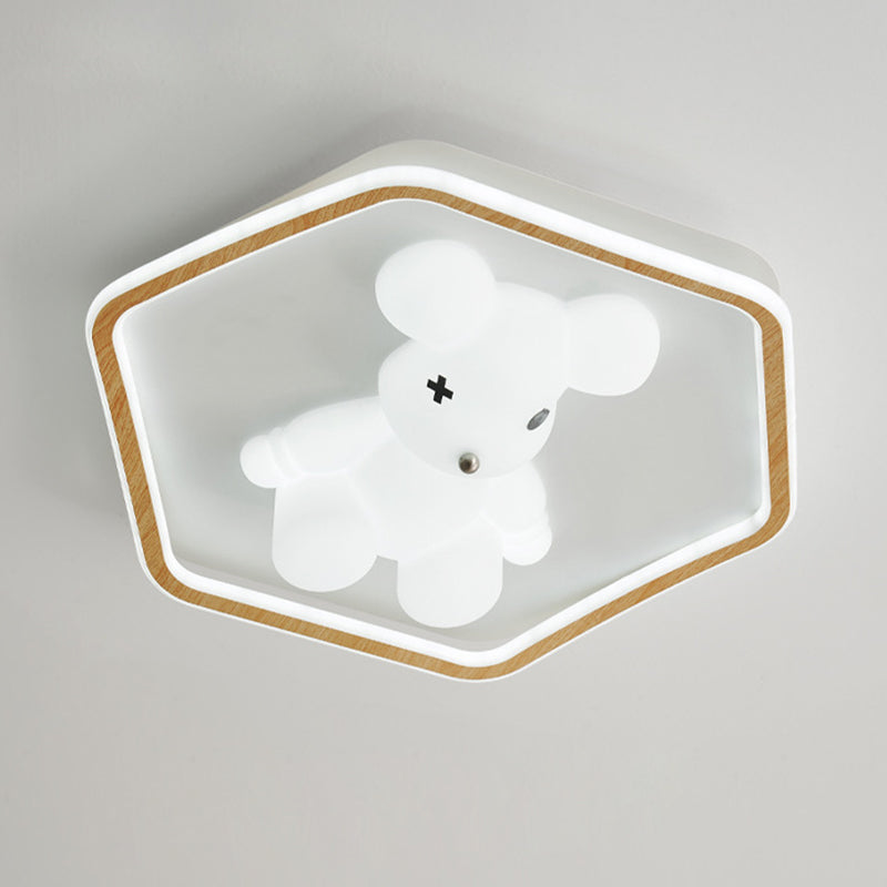 Contemporary Creative Kids Cartoon Bear Round Square Polygon Shape Aluminum PE LED Semi-Flush Mount Ceiling Light For Living Room