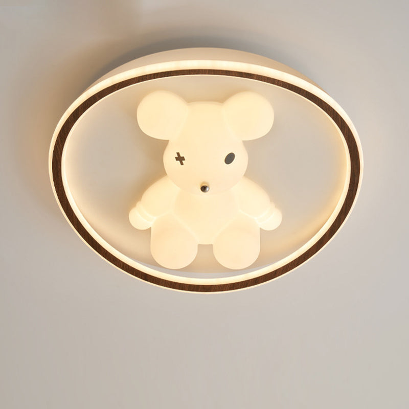 Contemporary Creative Kids Cartoon Bear Round Square Polygon Shape Aluminum PE LED Semi-Flush Mount Ceiling Light For Living Room