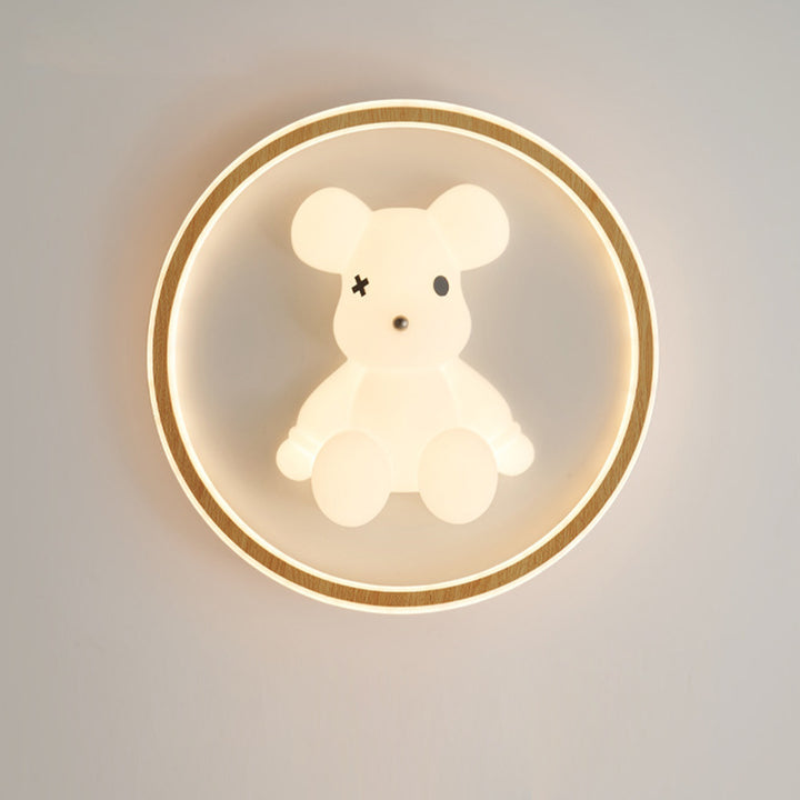 Contemporary Creative Kids Cartoon Bear Round Square Polygon Shape Aluminum PE LED Semi-Flush Mount Ceiling Light For Living Room