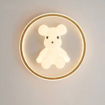 Contemporary Creative Kids Cartoon Bear Round Square Polygon Shape Aluminum PE LED Semi-Flush Mount Ceiling Light For Living Room
