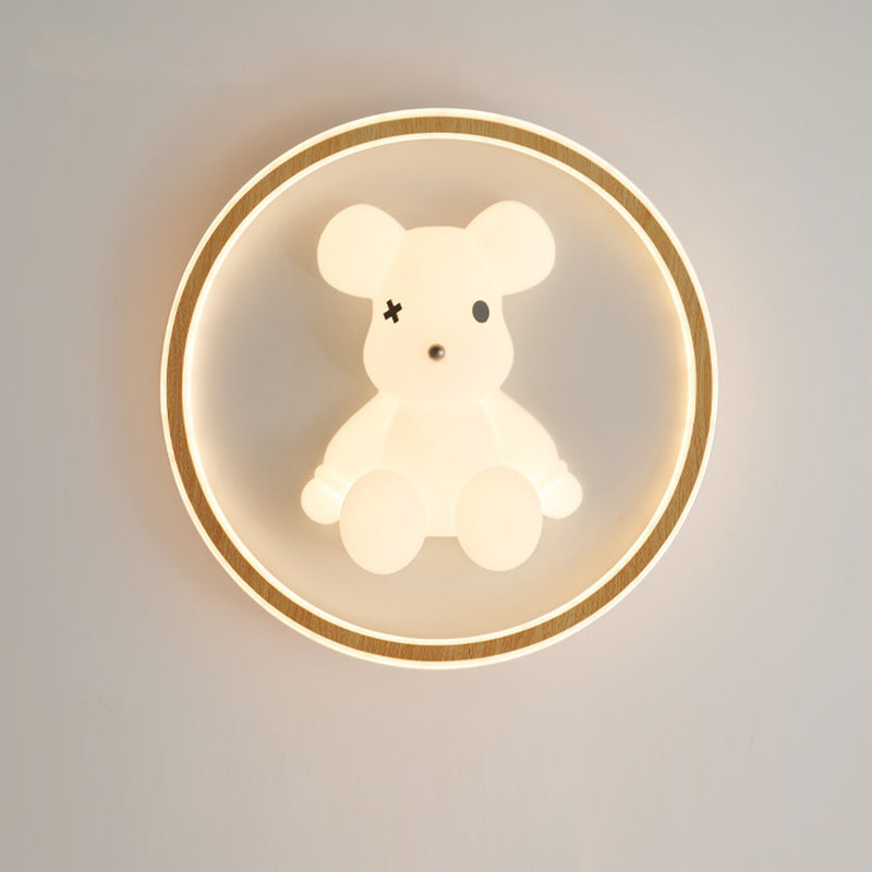 Contemporary Creative Kids Cartoon Bear Round Square Polygon Shape Aluminum PE LED Semi-Flush Mount Ceiling Light For Living Room