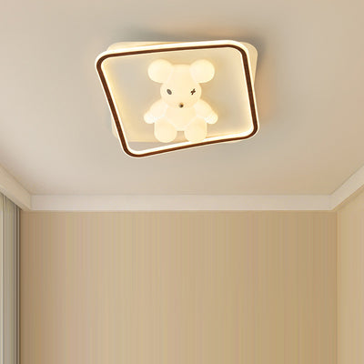 Contemporary Creative Kids Cartoon Bear Round Square Polygon Shape Aluminum PE LED Semi-Flush Mount Ceiling Light For Living Room