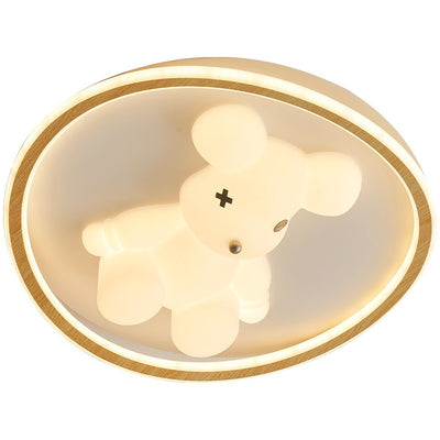 Contemporary Creative Kids Cartoon Bear Round Square Polygon Shape Aluminum PE LED Semi-Flush Mount Ceiling Light For Living Room