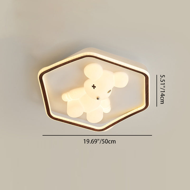 Contemporary Creative Kids Cartoon Bear Round Square Polygon Shape Aluminum PE LED Semi-Flush Mount Ceiling Light For Living Room