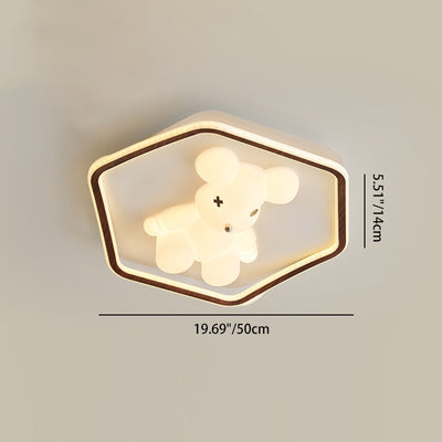 Contemporary Creative Kids Cartoon Bear Round Square Polygon Shape Aluminum PE LED Semi-Flush Mount Ceiling Light For Living Room