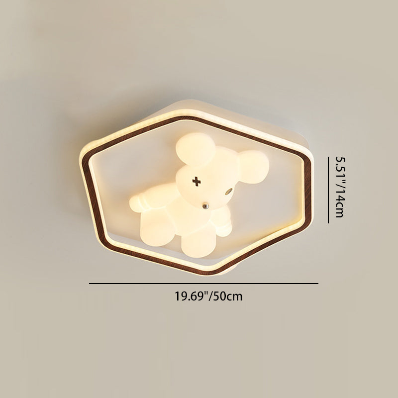 Contemporary Creative Kids Cartoon Bear Round Square Polygon Shape Aluminum PE LED Semi-Flush Mount Ceiling Light For Living Room