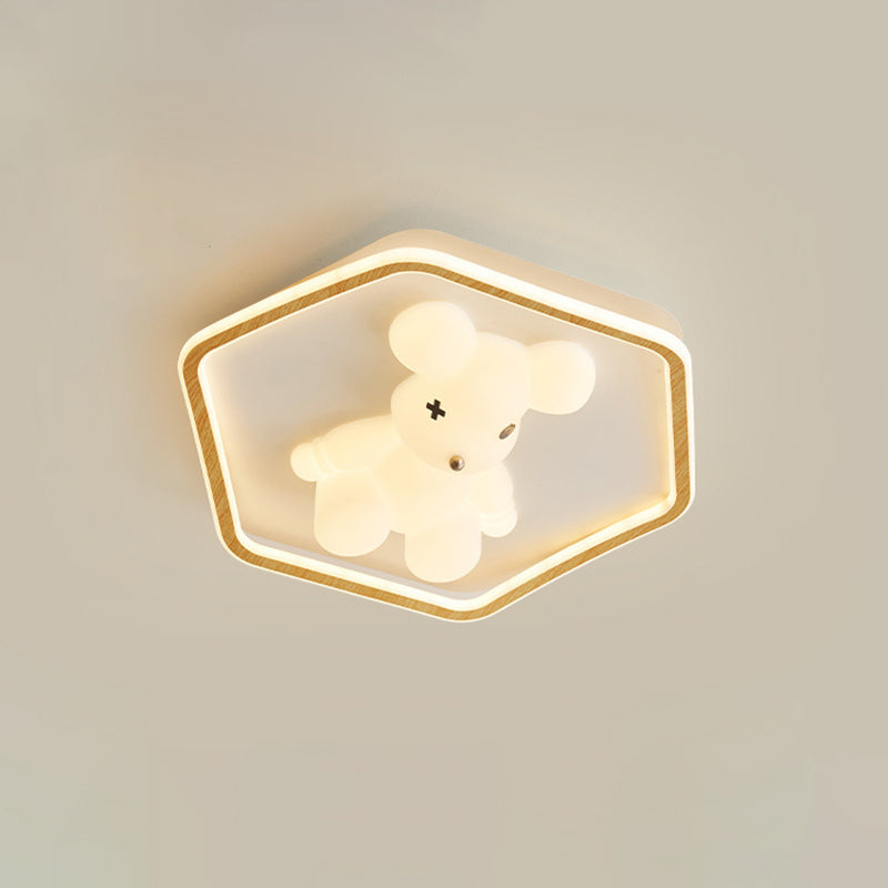 Contemporary Creative Kids Cartoon Bear Round Square Polygon Shape Aluminum PE LED Semi-Flush Mount Ceiling Light For Living Room