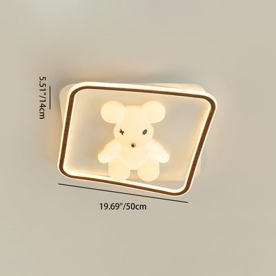 Contemporary Creative Kids Cartoon Bear Round Square Polygon Shape Aluminum PE LED Semi-Flush Mount Ceiling Light For Living Room