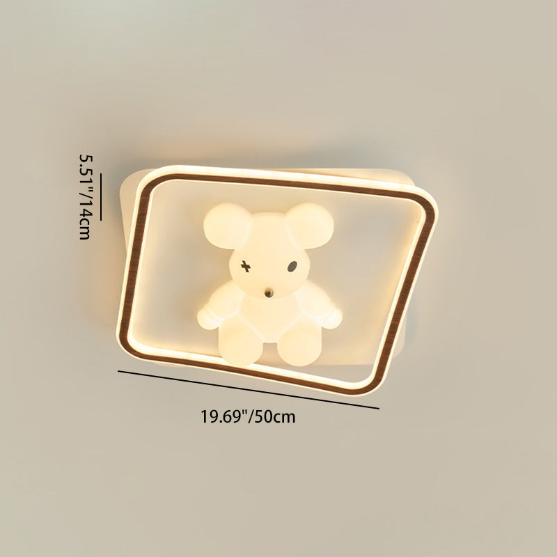 Contemporary Creative Kids Cartoon Bear Round Square Polygon Shape Aluminum PE LED Semi-Flush Mount Ceiling Light For Living Room
