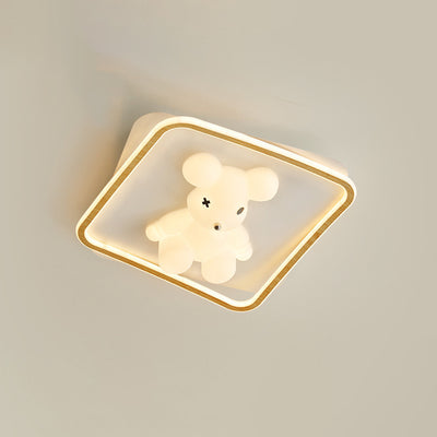 Contemporary Creative Kids Cartoon Bear Round Square Polygon Shape Aluminum PE LED Semi-Flush Mount Ceiling Light For Living Room
